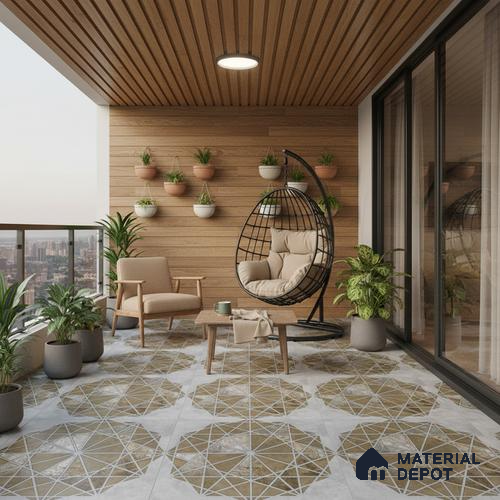 Moroccan Wall & Floor Tile TL 00890 B Liner Grey Decor 2 ft x 2 ft Carving Matte Finish Vitrified Tile - 9 mm | Suitable For Kitchen, Bathroom, Dining Area | Please Expect a Slight Variation of Pattern