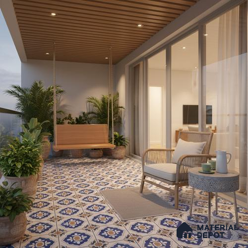 Moroccan Wall & Floor Tile TL 01436 Cream & Blue 2 ft x 2 ft Matte Finish Vitrified Tile - 9 mm | Suitable For Kitchen, Bathroom, Dining Area | Please Expect a Slight Variation of Pattern
