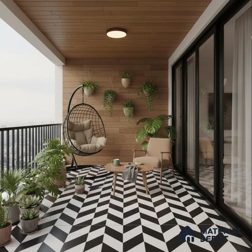 Moroccan Wall & Floor Tile TL 01439 Black & Polar White 2 ft x 2 ft Matte Finish Vitrified Tile - 9 mm | Suitable For Kitchen, Bathroom, Dining Area | Please Expect a Slight Variation of Pattern