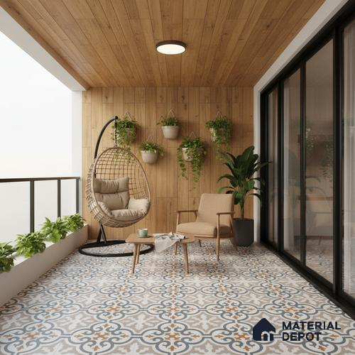 Moroccan Wall & Floor Tile TL 01442 White Smoke 2 ft x 2 ft Matte Finish Vitrified Tile - 9 mm | Suitable For Kitchen, Bathroom, Dining Area | Please Expect a Slight Variation of Pattern