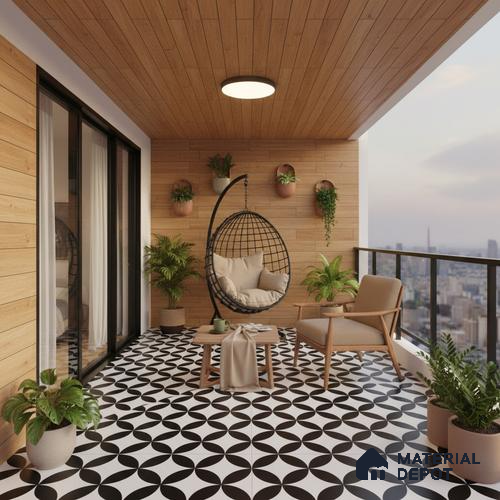 Moroccan Wall & Floor Tile TL 01444 Black & Snow White 2 ft x 2 ft Matte Finish Vitrified Tile - 9 mm | Suitable For Kitchen, Bathroom, Dining Area | Please Expect a Slight Variation of Pattern