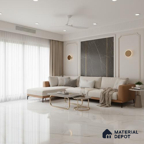 Large Format Marble Floor & Wall Tile TL 01468 Praga Onix White 6 ft x 4 ft Glossy Finish Vitrified Tile - 9 mm | Suitable For Living Room, Bedroom, Office | Adhesive and Spacers Must be Used During Installation