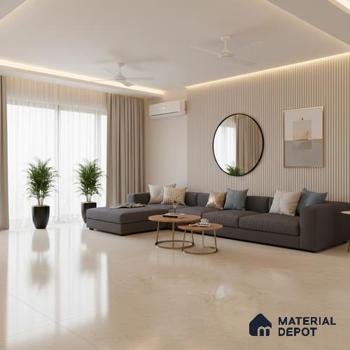Large Format Marble Floor & Wall Tile TL 01469 Royal Crema Marfil 6 ft x 4 ft Glossy Finish Vitrified Tile - 9 mm | Suitable For Living Room, Bedroom, Office | Adhesive and Spacers Must be Used During Installation