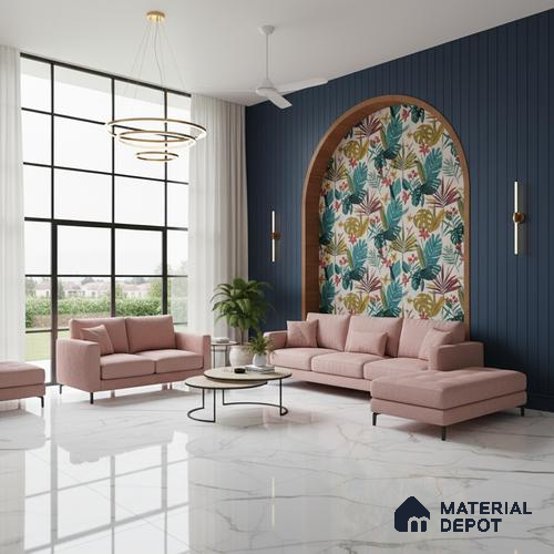 Large Format Marble Floor & Wall Tile TL 01470 Soul White 6 ft x 4 ft Glossy Finish Vitrified Tile - 9 mm | Suitable For Living Room, Bedroom, Office | Adhesive and Spacers Must be Used During Installation