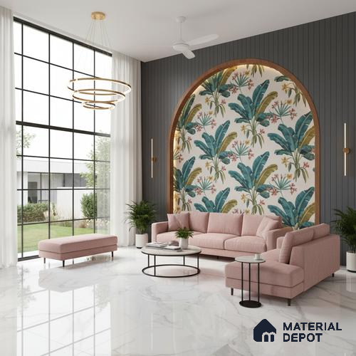 Large Format Marble Floor & Wall Tile TL 01471 A Statuario Violla 6 ft x 4 ft Glossy Finish Vitrified Tile - 9 mm | Suitable For Living Room, Bedroom, Office | Adhesive and Spacers Must be Used During Installation