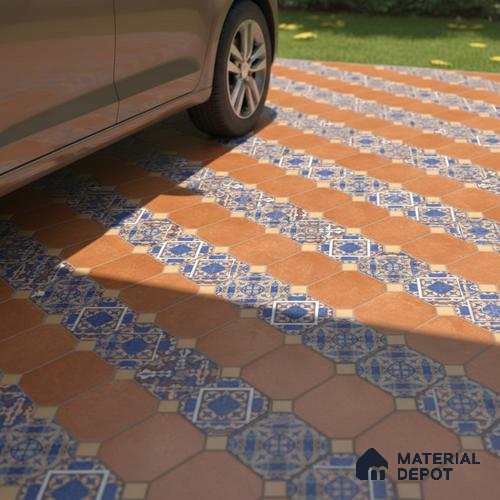 TL 01608 Brown & Blue 16 x 16 inch Matte Finish Vitrified Parking Floor Tile - 12 mm | Pattern Alignment May Vary | 2-3 mm Spacer is Mandatory