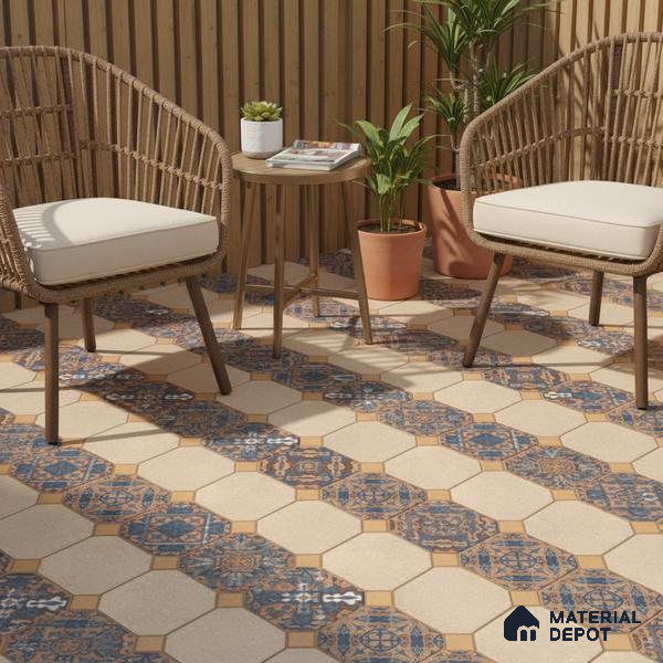 TL 01609 Cream & Blue 16 x 16 inch Matte Finish Vitrified Parking Floor Tile - 12 mm | Pattern Alignment May Vary | 2-3 mm Spacer is Mandatory