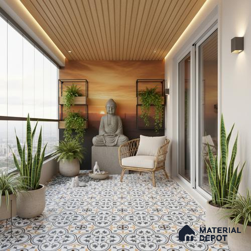 Moroccan Floor & Wall Tile TL 02123 Brown & Blue 2 ft x 2 ft Matte Finish Vitrified Tile - 9.5 mm | Suitable For Kitchen, Bathroom, Dining Area | Please Expect a Slight Variation of Pattern
