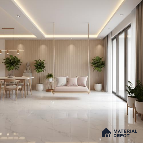 TL 02237 Gloster White 1800x1200 mm Glossy Finish Vitrified Large Format Wall & Floor Tile - 9 mm | Adhesive and Spacers Must be Used During Installation