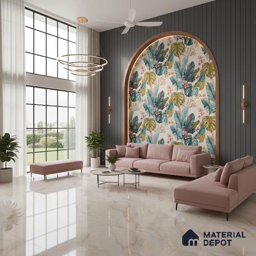 Large Format Marble Floor & Wall Tile TL 02254 B Opera Peanut 6 ft x 4 ft Glossy Finish Vitrified Tile - 9 mm | Suitable For Living Room, Bedroom, Office | Adhesive and Spacers Must be Used During Installation
