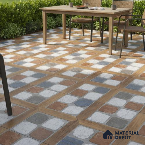 Parking Floor Tile TL 02349 16 x 16 inch Vitrified Anti Skid Matte Finish Heavy Duty Tile - 12 mm | Suitable For Outdoor, Heavy Traffic Areas | Pattern Alignment May Vary | 2-3 mm Spacer is Mandatory
