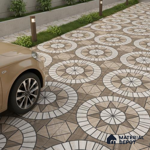 Parking Floor Tile TL 02354 16 x 16 inch Vitrified Anti Skid Matte Finish Heavy Duty Tile - 12 mm | Suitable For Outdoor, Heavy Traffic Areas | Pattern Alignment May Vary | 2-3 mm Spacer is Mandatory