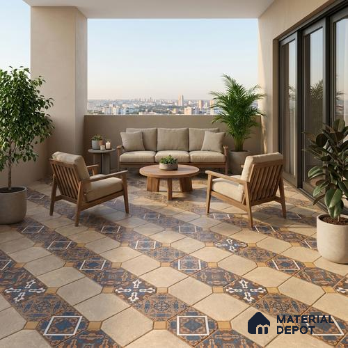 Parking Floor Tile TL 02374 16 x 16 inch Vitrified Anti Skid Matte Finish Heavy Duty Tile - 12 mm | Suitable For Outdoor, Heavy Traffic Areas | Pattern Alignment May Vary | 2-3 mm Spacer is Mandatory