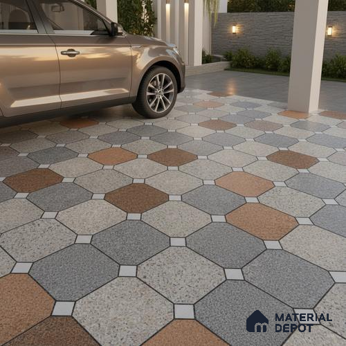 Parking Floor Tile TL 02375 16 x 16 inch Vitrified Anti Skid Matte Finish Heavy Duty Tile - 12 mm | Suitable For Outdoor, Heavy Traffic Areas | Pattern Alignment May Vary | 2-3 mm Spacer is Mandatory