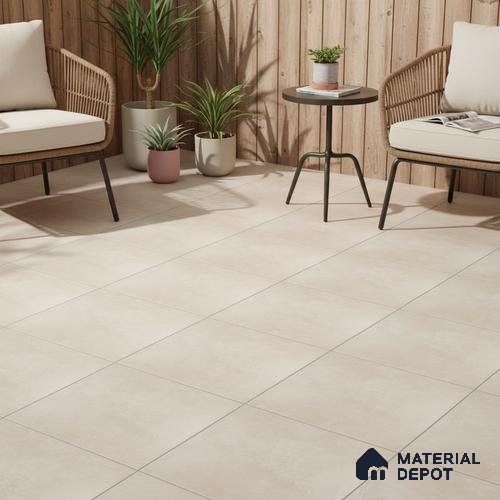 Parking Floor Tile TL 02770 Petrus Creamy 16 x 16 inch Anti Skid Matte Finish Vitrified Tile - 12 mm | 4 Random Design | Suitbale For Outdoor, Balcony, Terrace | Pattern Alignment May Vary | 2-3 mm Spacer is Mandatory