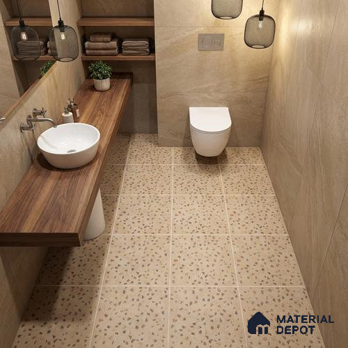 Terrazzo Parking Floor Tile TL 02793 B Beige Terrazzo 16 x 16 inch Matte Finish Vitrified Tile - 12 mm | Pattern Alignment May Vary | 2-3 mm Spacer is Mandatory