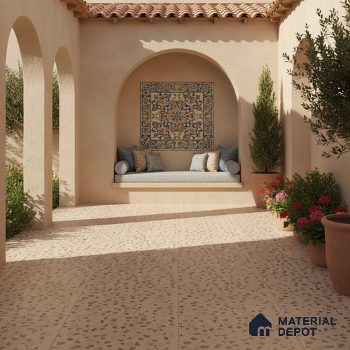 Terrazzo Parking Floor Tile TL 02793 B Beige Terrazzo 16 x 16 inch Matte Finish Vitrified Tile - 12 mm | Pattern Alignment May Vary | 2-3 mm Spacer is Mandatory