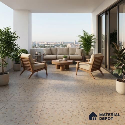 Terrazzo Parking Floor Tile TL 02793 C Brown Terrazzo 400 x 400 mm Matte Finish Vitrified Tile - 12 mm | Pattern Alignment May Vary | 2-3 mm Spacer is Mandatory