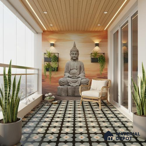 Moroccan Wall & Floor Tile TL 03337 Florence Green 2 ft x 2 ft Carving Matte Finish Vitrified Tile - 9 mm | Suitable For Kitchen, Bathroom, Dining Area | Please Expect a Slight Variation of Pattern