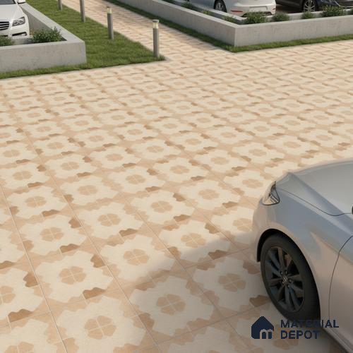 TL 03387 D Puzzle Caramel 400 x 400 mm Matte Finish Anti Slip Vitrified Parking Floor Tile - 12 mm | Pattern Alignment May Vary | 2-3 mm Spacer is Mandatory