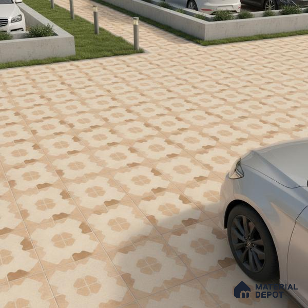 TL 03387 D Puzzle Caramel 400 x 400 mm Matte Finish Anti Slip Vitrified Parking Floor Tile - 12 mm | Pattern Alignment May Vary | 2-3 mm Spacer is Mandatory