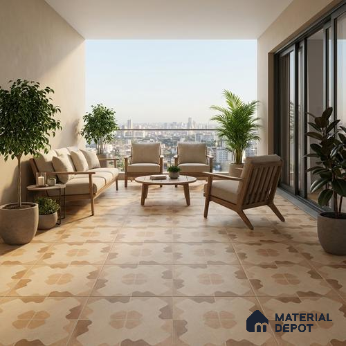 TL 03387 D Puzzle Caramel 400 x 400 mm Matte Finish Anti Slip Vitrified Parking Floor Tile - 12 mm | Pattern Alignment May Vary | 2-3 mm Spacer is Mandatory
