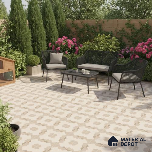 TL 03387 H Puzzle Ivory 400 x 400 mm Matte Finish Anti Slip Vitrified Parking Floor Tile - 12 mm | Pattern Alignment May Vary | 2-3 mm Spacer is Mandatory