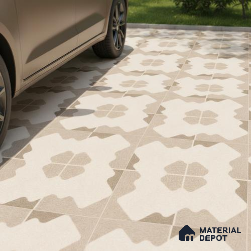 TL 03387 H Puzzle Ivory 400 x 400 mm Matte Finish Anti Slip Vitrified Parking Floor Tile - 12 mm | Pattern Alignment May Vary | 2-3 mm Spacer is Mandatory