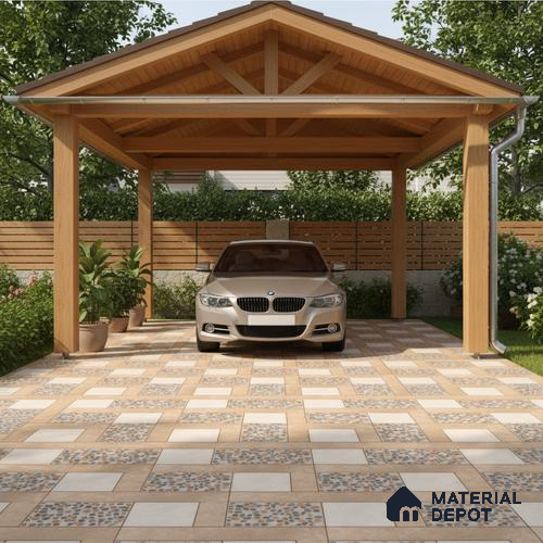 Parking Floor Tile TL 03389 B Enigma Beige 16 x 16 inch Matte Finish Anti Slip Vitrified Tile - 12 mm | Pattern Alignment May Vary | 2-3 mm Spacer is Mandatory