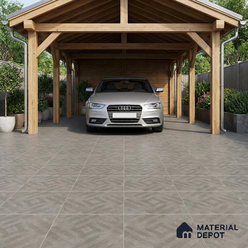 Parking Floor Tile TL 03390 D Crossword Grey 16 x 16 inch Matte Finish Anti Slip Vitrified Tile - 12 mm | Pattern Alignment May Vary | 2-3 mm Spacer is Mandatory