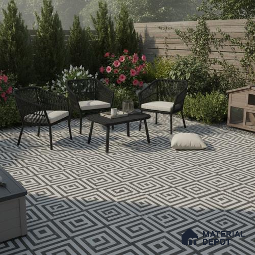 TL 03390 F Crossword Black 400 x 400 mm Matte Finish Anti Slip Vitrified Parking Floor Tile - 12 mm | Pattern Alignment May Vary | 2-3 mm Spacer is Mandatory