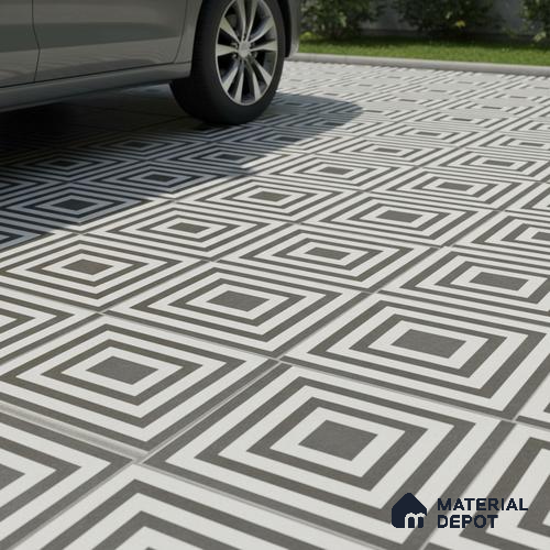 TL 03390 F Crossword Black 400 x 400 mm Matte Finish Anti Slip Vitrified Parking Floor Tile - 12 mm | Pattern Alignment May Vary | 2-3 mm Spacer is Mandatory