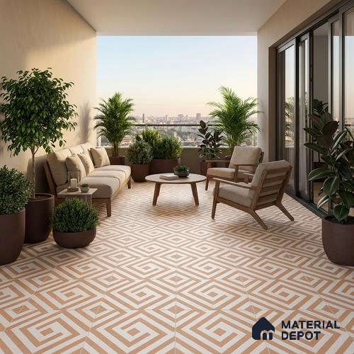TL 03390 G Crossword Fawn 400 x 400 mm Matte Finish Anti Slip Vitrified Parking Floor Tile - 12 mm | Pattern Alignment May Vary | 2-3 mm Spacer is Mandatory