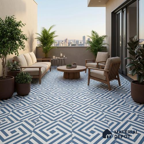 TL 03390 I Crossword Ocean 400 x 400 mm Matte Finish Anti Slip Vitrified Parking Floor Tile - 12 mm | Pattern Alignment May Vary | 2-3 mm Spacer is Mandatory