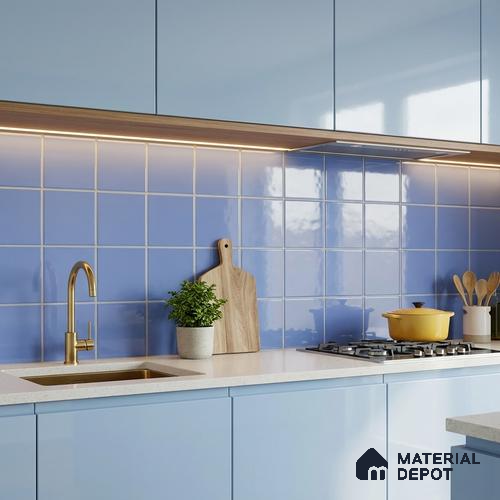 Subway Wall Tile TL 03696 I 8x8 inches Al Blue Flat Glossy Finish Ceramic Glazed Tile - 7 mm | Please Expect a Slight Variation of Pattern