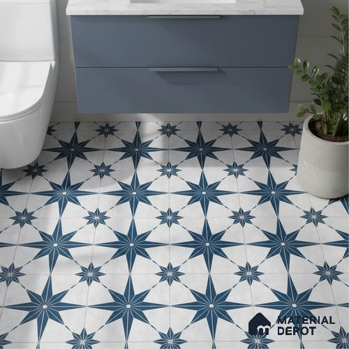Moroccan Floor & Wall Athangudi Tile TL 04357 B Choco Blue Matte Finish 1 ft x 1 ft Ceramic Vitrified Tile - 9 mm | Please Expect a Slight Variation of Pattern