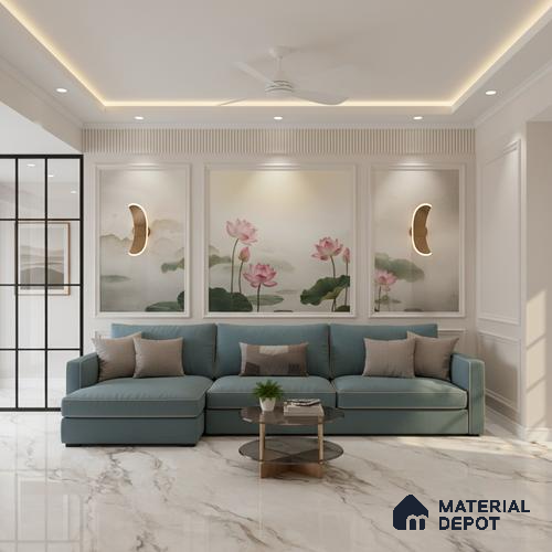 Large Format Marble Floor Tile TL 04403 Endless Calacatta Belgia Glossy Finish Vitrified Colorbody Tile - 15 mm | Suitable for Living Room, Bedroom, Office | Adhesive and Spacers Must be Used During Installation