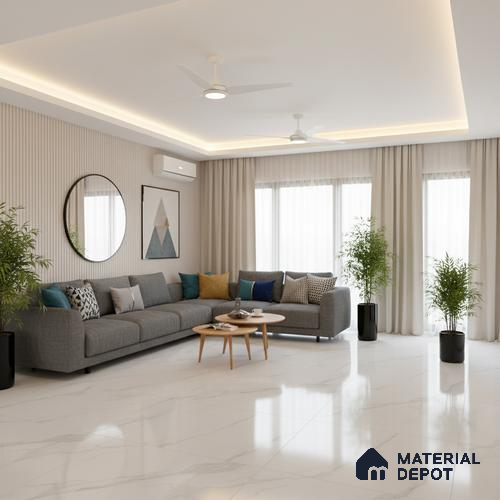 Large Format Marble Floor Tile TL 04409 Statuario Oracle Glossy Finish Vitrified Colorbody Tile - 15 mm | Suitable for Living Room, Bedroom, Office | Adhesive and Spacers Must be Used During Installation