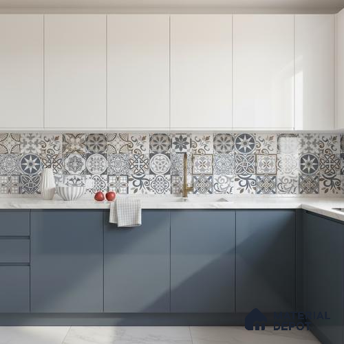 Moroccan Floor & Wall Tile TL 04670 C Florencia Cold Deco Gray 2 ft x 2 ft - Porcelain Matte Finish 8 mm | Suitable for Kitchen, Bathroom, Dining Area | Please Expect a Slight Variation of Pattern