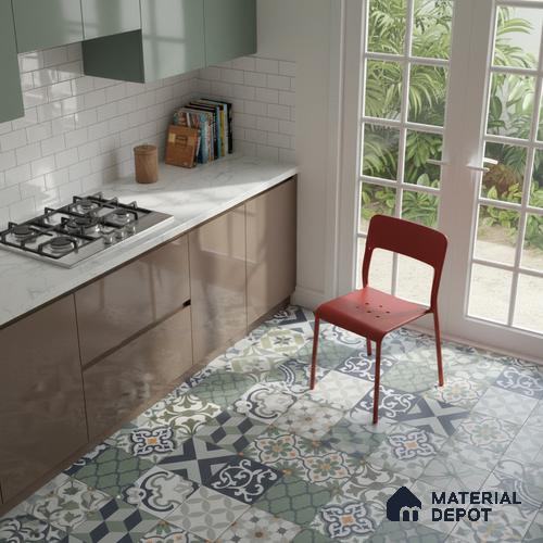 Moroccan Floor & Wall Tile TL 04670 E Florencia Flora Green 2 ft x 2 ft - Porcelain Matte Finish 8 mm | Suitable for Kitchen, Bathroom, Dining Area | Please Expect a Slight Variation of Pattern