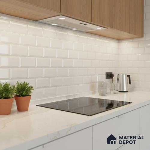 Faux Subway Wall Tile TL 04685 J Brick Solara Ice White 2 ft x 1 ft Ceramic Glossy Finish - 9 mm | Suitable For Kitchen, Bathroom Walls and Backsplashes | Please Expect a Slight Variation of Pattern