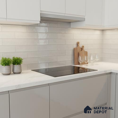Faux Subway Wall Tile TL 04685 K Brick Solara Basque White 2 ft x 1 ft Ceramic Glossy Finish - 9 mm | Suitable For Kitchen, Bathroom Walls and Backsplashes | Please Expect a Slight Variation of Pattern