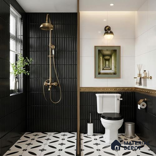Faux Subway Wall Tile TL 04691 K Vertiline Kitkat Solara Slim Black 2 ft x 1 ft Ceramic Glossy Finish - 9 mm | Suitable For Kitchen, Bathroom Walls and Backsplashes | Please Expect a Slight Variation of Pattern