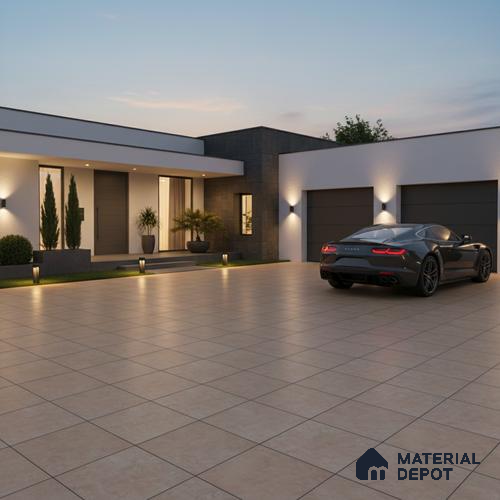Cement Floor Tile TL 04782 B Earthen Slate Clay Beige 16 x 16 inch Vitrified Anti Skid Matte Finish - 12 mm | Suitable for Parking, Terrace, Balcony, Courtyard | Pattern Alignment May Vary | 2-3 mm Spacer is Mandatory