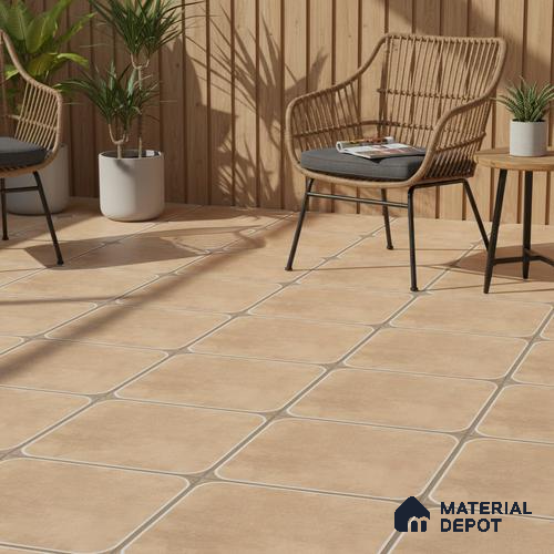 Cement Floor Tile TL 04782 B Earthen Slate Clay Beige 16 x 16 inch Vitrified Anti Skid Matte Finish - 12 mm | Suitable for Parking, Terrace, Balcony, Courtyard | Pattern Alignment May Vary | 2-3 mm Spacer is Mandatory