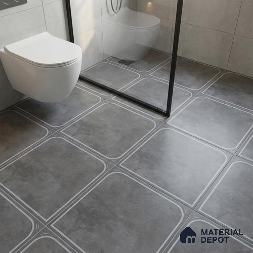Cement Floor Tile TL 04782 C Earthen Slate Cement Grey 16 x 16 inch Vitrified Anti Skid Matte Finish - 12 mm | Suitable for Parking, Terrace, Balcony, Courtyard | Pattern Alignment May Vary | 2-3 mm Spacer is Mandatory