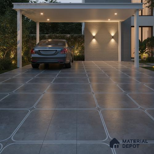 Cement Floor Tile TL 04782 C Earthen Slate Cement Grey 16 x 16 inch Vitrified Anti Skid Matte Finish - 12 mm | Suitable for Parking, Terrace, Balcony, Courtyard | Pattern Alignment May Vary | 2-3 mm Spacer is Mandatory