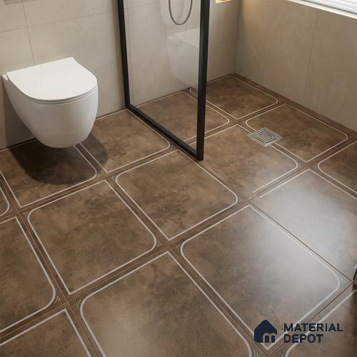 Cement Floor Tile TL 04782 Earthen Slate Bronze Slate 16 x 16 inch Vitrified Anti Skid Matte Finish - 12 mm | Suitable for Parking, Terrace, Balcony, Courtyard | Pattern Alignment May Vary | 2-3 mm Spacer is Mandatory
