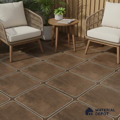 Cement Floor Tile TL 04782 Earthen Slate Bronze Slate 16 x 16 inch Vitrified Anti Skid Matte Finish - 12 mm | Suitable for Parking, Terrace, Balcony, Courtyard | Pattern Alignment May Vary | 2-3 mm Spacer is Mandatory