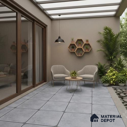 Cement Floor Tile TL 04782 D Earthen Slate Dove Grey 16 x 16 inch Vitrified Anti Skid Matte Finish - 12 mm | Suitable for Parking, Terrace, Balcony, Courtyard | Pattern Alignment May Vary | 2-3 mm Spacer is Mandatory